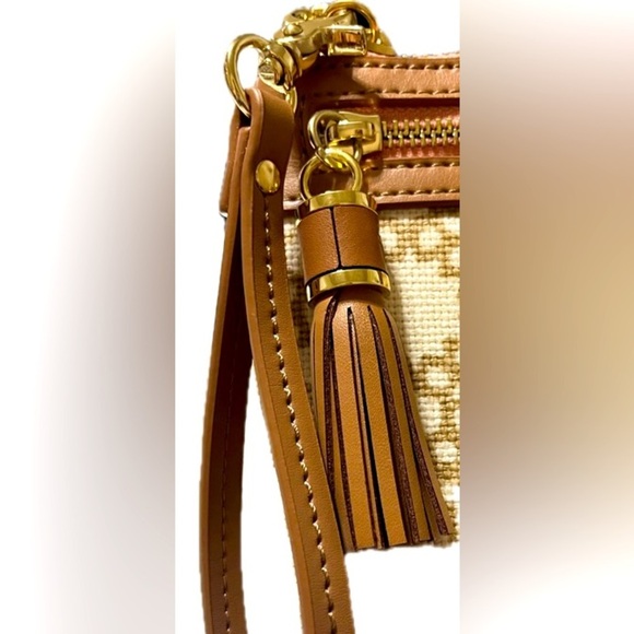 Spartina 449 Garden House Tassel Wristlet, Leather and Canvas, NWOT - Picture 5 of 11